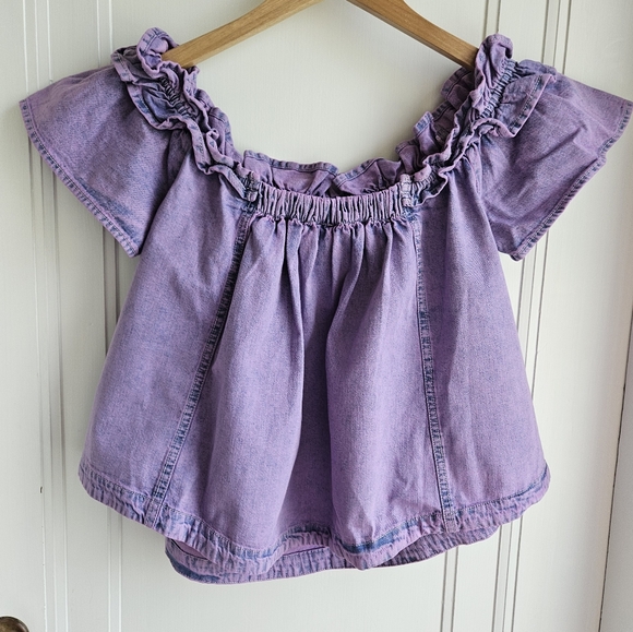 Free People Orchid Overdye lilac Denim scoop elastic Maxine Top - Picture 8 of 14